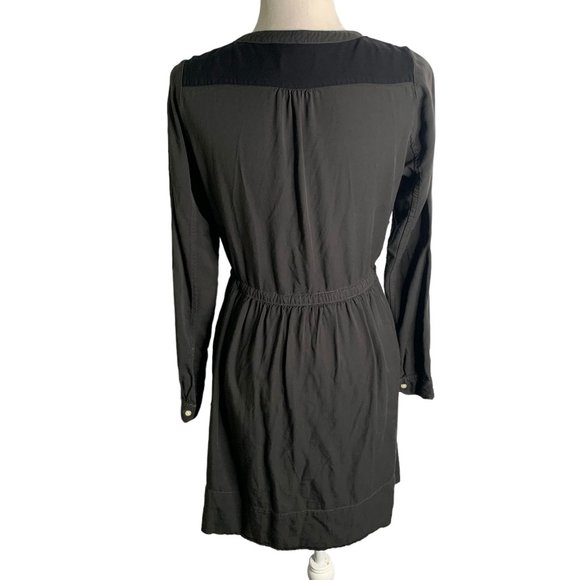 Gap Button Down Long Sleeve Dress 4 Grey V Neck Pockets Drawstring Tie Waist - Picture 4 of 6